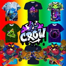 Supercell Kinder Sommer T-Shirts 6-16 Jahre Jungen Star-Player Anime Crow Cartoon Brawlers-Game Leon 3D Casual Tops für Kinder