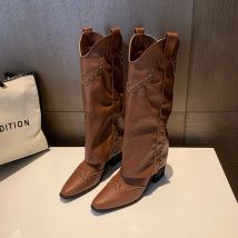 Neue Winter Frau Oberschenkel hohe Stiefel Mode Reiß verschlüsse lange Ritter Stiefeletten Damen dicke Solec dicke Absätze spitzen Zehen Mitte der Wade Botas