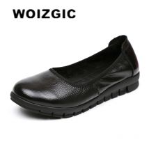 WOIZGIC Frauen Mutter Alte Weibliche Schuhe Wohnungen Faulenzer Kuh Echtes Leder Casual PU Nicht Slip Auf Runde Kappe Weiche Arbeit 35-41 OL-3