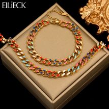 Eilieck 316l Edelstahl bunte dicke Kette Halskette Armband für Frauen neue trend ige Punk Schmuck Set Geburtstags geschenk Party