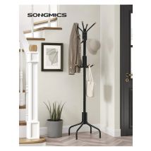 Appendiabiti in metallo SONGMICS: 12 ganci, 4 gambe. Appendi cappotti, giacche, cappelli, borse. Per corridoio, camera da letto, ufficio. Nero.