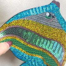 1-teilige bestickte glänzende Pailletten, grüner Fisch, modische Dekoration für Kleidung, Aufnäher für Kleidung, Heimwerker