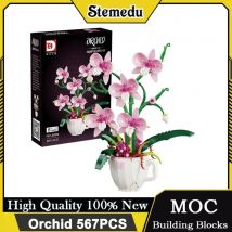 Zestaw klocków konstrukcyjnych MOC Różowa Orchidea Bukiet Kwiatów DIY Model Rośliny Bonsai Romantyczny Wystrój Domu Kreatywny Prezent dla Dorosłych i Nastolatków
