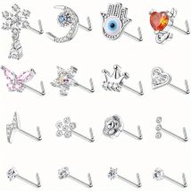 Drperfect 1 Stück Edelstahl-Nasenringe in L-Form für Damen und Herren, Nasenstecker, niedlicher Schmetterling, Herz, Blume, Nasenpiercing-Schmuck