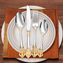Edelstahl Geschirr Sets Hochwertige Messer Gabel Und Löffel Besteck Kits Vergoldet Blumenmuster Geschirr Dropship