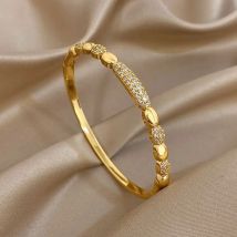 Glossy Micro Inlaid Zircon Beads Cuff Bangle Bracelets for Women Trendy Gold Plated Copper Wristband Bracelet Party Jewelry