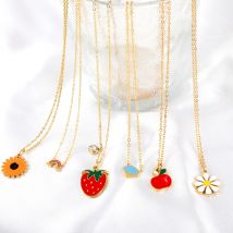 Niedliche Anhänger Halskette für Frau Erdbeer Gänseblümchen Regenbogen Gold Silber Farbe Edelstahl No Fade Charms Halsketten Schmuck Geschenk