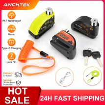 Anchtek Allarme blocco disco moto USB ricaricabile 120db lucchetto antifurto per bicicletta protezione di sicurezza accessori per moto