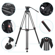 Andoer D1801 Treppiede per fotografia professionale Testa panoramica in lega di alluminio 3 sezioni Carico utile 10 kg per videocamera DSLR