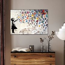 Banksy Street Graffiti arte lienzo pintura niñas figura carteles e impresiones imágenes artísticas de pared para decoración del hogar de la sala de estar