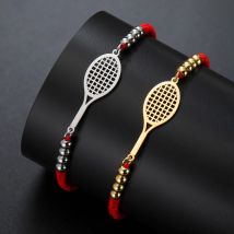 Braccialetti per racchette da tennis My Shape Bracciale portafortuna con perline nere rosse Bracciale in acciaio inossidabile Gioielli da polso sportivi da tennis Regali per coppie