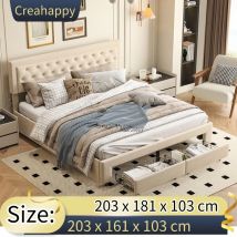 Letto imbottito Creahappy - Testiera letto matrimoniale con fissaggio per chiodi, contenitore per camera da letto con cassetti e funzione di sollevamento idraulico