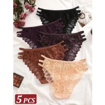 Neue 5Pcs Sexy Doppel Gestreiften Dünne Nahtlose Spitze Höschen Mode Transparent frauen Unterwäsche Niedrigen Taille Höschen Nahtlose Slip