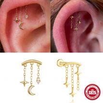 BOAKO Gwiazda Księżyc Łańcuszek Chwost Srebro Próby 925 Błyszczące Kolczyki Damskie Modne Delikatne Luksusowe Biżuteria