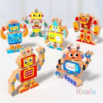 Creative wooden assembly robot STEM toy game disassembly assembly exercise Hand eye coordination ability Christmas DIY gifts