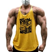 NO PAIN NO GAIN Stampa Palestra Fitness T-shirt Uomo Bodybuilding Sport Gilet senza maniche Cotone traspirante Y-back Bretelle Canotte