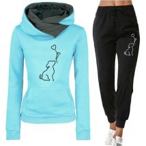 Damen-Trainingsanzug, süßer Hund, bedruckt, unregelmäßiger Kragen, Hoodies, einteiliges Sweatshirt, Sporthose, Outdoor, lässige Damenbekleidung