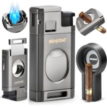 Accendisigari Triple Jet Flame Tagliasigari Antivento Butano Torcia ricaricabile Accendini 2 in 1 Set posacenere multifunzionale