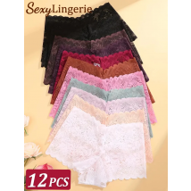 12Pcs/Set Women Lace Boyshorts Sexy Underpants Low Rise Panties Ladies Fashion Floral Lace Underwear S-XL Girls Panty Intimates