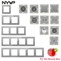 Módulo montado en la pared NYWP, panel de cristal gris estándar europeo diy, botón de interruptor, función de combinación libre