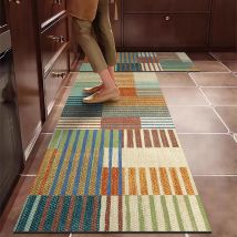 Tappeto da cucina in PVC Tappetino in pelle impermeabile Tappetino lungo antiscivolo resistente all'olio Strisce colorate Tappeto decorativo per la casa in stile etnico