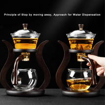 Auto-Rotating Magnetic Glass Tea Set, Heat-Resistant Teapot with Wood Handle for Home/Camping