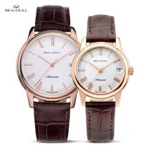 Seagull männer Mechanische Uhr Halsketten-halsketten-elegantes Leder Schnalle 30M Wasserdichte Kalender Uhr Business Paar Uhr D 519,405