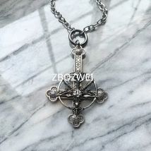 Baphomet Kreuz Halskette umgedreht umgedreht Anhänger Halskette Vintage Gothic Satanic Pagan Wicca Druid okkulten Schmuck