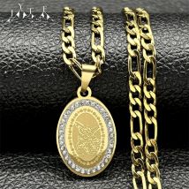 Seal of Archangel Michael Medal Necklace for Women/Men Rhinestone Stainless Steel Gold Silver Color Talisman Chain Jewelry