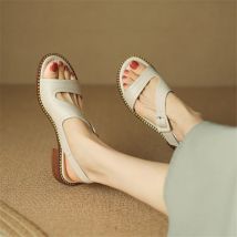 Neue echte Leder Sommers andalen Frauen runde Zehen Schuhe klobige Ferse offene Zehen Rücken Riemens andalen für Frauen Rindsleder Sandalen