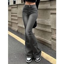 Frauen Flare Stretch Schnurrbart Jeans Mode Skinny Bell-Bottom Hohe Taille Grau Denim Hosen Dame Klassische Y2K Punk Lange Hosen