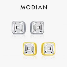Modian Klassischen Quadratischen Klare Zirkonia stud Ohrringe Einfache 925 Sterling Silber Mode Studs Ohr Für Frauen Edlen Schmuck