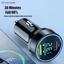 120w PD USB Fast Charging Car Charger Type-C Portable Fast Charger New LED Digital Display Car Adapter For Iphone Xiaomi Samsung