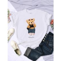 Straße Teddybär Selfie Swag Mädchen Lustige Gedruckt T-Shirts Frauen Persönlichkeit Hip Hop Kurzarm Sommer Atmungsaktive T-shirt Kleidung