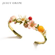 Saftige Traube Französisch Stil verstellbare Pfirsiche Orangen Kirschen Blumen Obst Serie Emaille Armband Hochzeits feier Schmuck Geschenke