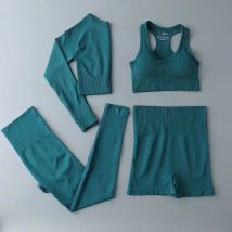 Nahtlose Frauen Yoga-Set 2 Stück Workout Sportswear Sport kleidung Fitness Langarm Leggings/BH und Shorts mit hoher Taille