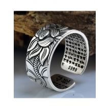 100% Real 999 Pure Sterling Silver Jewelry Lotus Flower Open Ring For Men Male Fashion Free Size Buddhistic Heart Sutra Rings