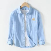 Besticktes 100% Leinen Langarm Qualitäts hemd Männer Marke Trend bequeme Top-Kleidung plus Größe vier Jahreszeiten Chemise Homme
