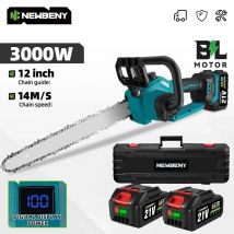 NEWBENY 12-calowa Bezszczotkowa Elektryczna Piła Łańcuchowa Wyświetlacz LED Bezprzewodowa Piła do Cięcia Drewna Ogrodowa Piła do Cięcia Drzew na Baterię Makita 18V Pin