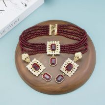Neovisson Marokko Elegent Brautschmuck Sets Gold Farbe Perlen Kette Halskette Quadratischen Kristall Tropfen Ohrring Hochwertiges Geschenk