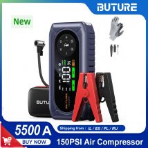 BUTURE 5500A Power Bank BC02 Rozrusznik Samochodowy Przenośny z Pompą Powietrza 150PSI, Awaryjny Booster do Akumulatora Samochodowego, Rozrusznik Samochodowy