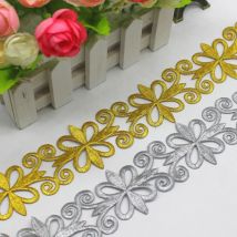 Gold bestickte Spitze für Cosplay Kostüm Geflecht Vintage Applikation Eisen auf Gold und Silber Metallic Spitze 5cm