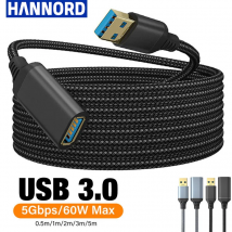 Hannord Nylon geflochtenes USB 3.0-Stecker-zu-Buchse-Hochgeschwindigkeits-Datenkabel 1/2/3/5 m für PC Laptop Kamera Drucker Verlängerungskabel
