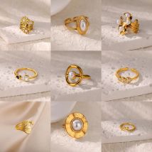 Imitation perle Ring für frauen Gold Farbe Edelstahl Einstellbare Finger Offene Ringe Mode wasserdicht Schmuck Geschenke