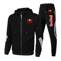 2025 Red Bull Brand Logo Printed Men's Zipper Hoodie With Casual Trousers Cycling Sports Two-piece Solid Color Simple Men's Suit
