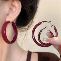 Vintage rote große kleine Kreis Creolen für Frauen einfache geometrische runde glänzende Huggie Ohrringe Mädchen Party Schmuck Geschenk