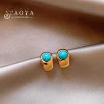 2025, neues Design, natürliches Türkis, Metall, Kupferlegierung, gebogene Ohrringe für Damen, lässiger und eleganter Schmuck, Modeaccessoires
