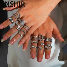 Enshir 316l Edelstahl runde Karte Mond Herz Linie Blatt offenen Ring für Frauen Männer seltsame Mode Schmuck Großhandel Geschenke