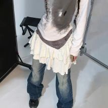MEXZT Y2K Asymmetrischer Minirock Damen Grunge Ästhetische Spitze Bandage Röcke Sommer Harajuku Vintage 2000S Patchwork Kurzer Rock