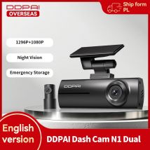 DDPAI N1 Dual Dash Cam Cámara de coche con visión nocturna, 1296P UHD F1.8, apertura WiFi, control por aplicación NightVIS, monitor de estacionamiento, compatible con cámara trasera